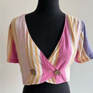 Striped Pink and Yellow Crop Top